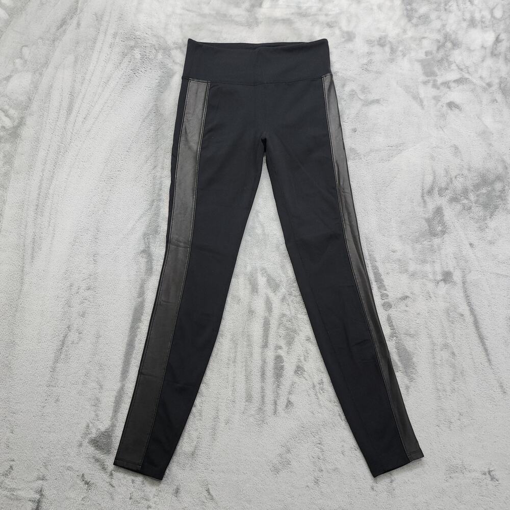 Athleta Leggings Womens M Black Tux Metro Faux Leather Side Panels Pull On Ankle